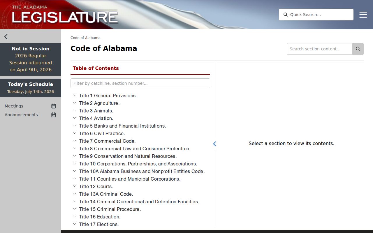Marion County court records access through the official Code of Alabama