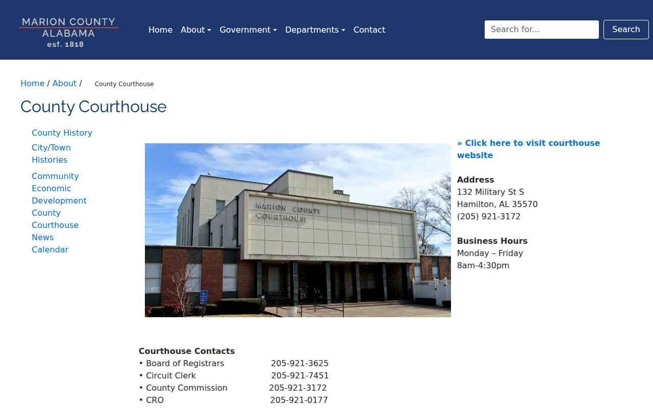 Marion County Court records office at the county courthouse in Hamilton