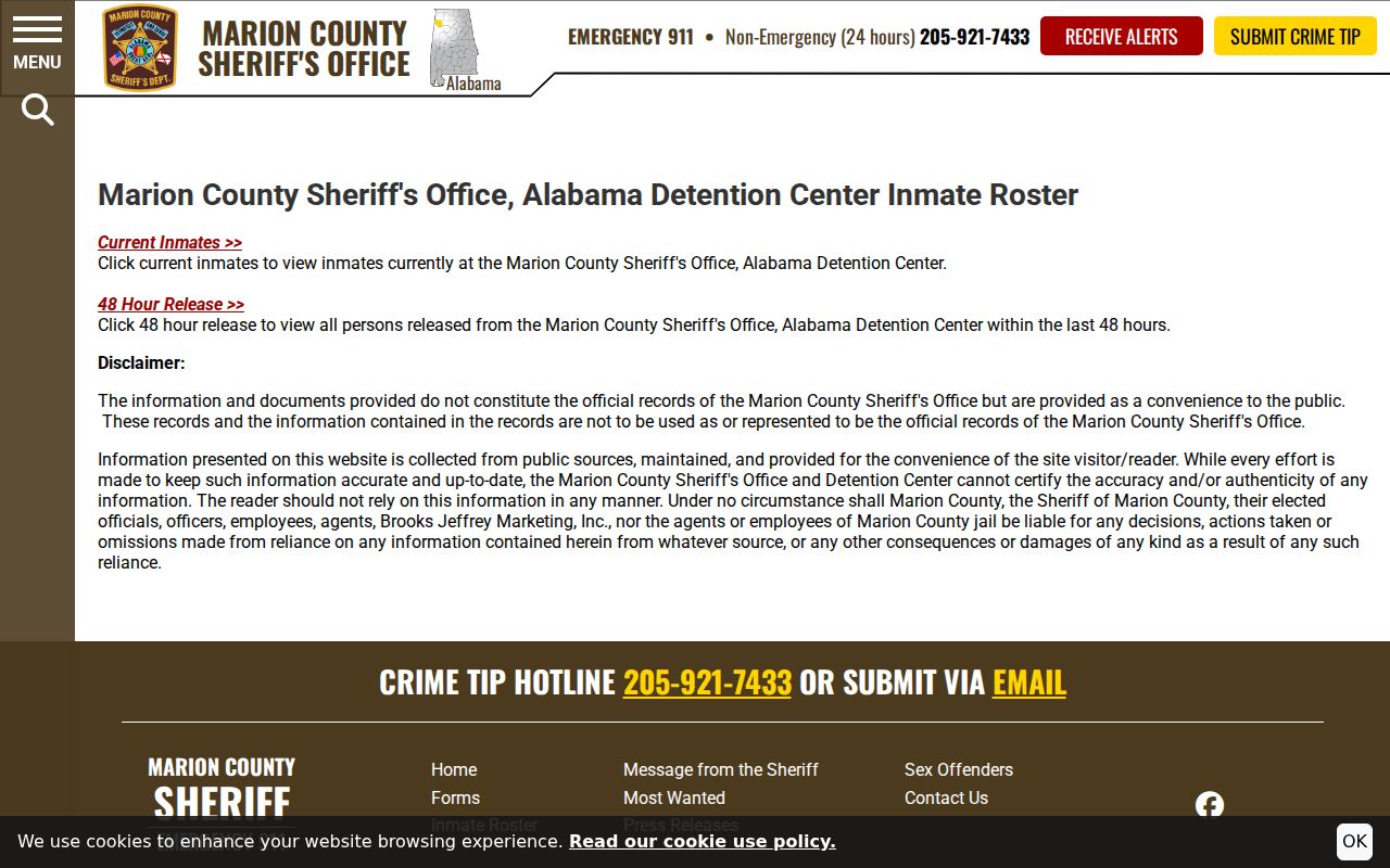Marion County inmate roster landing page
