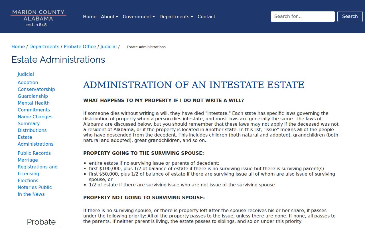 Marion County probate records estate administration instructions