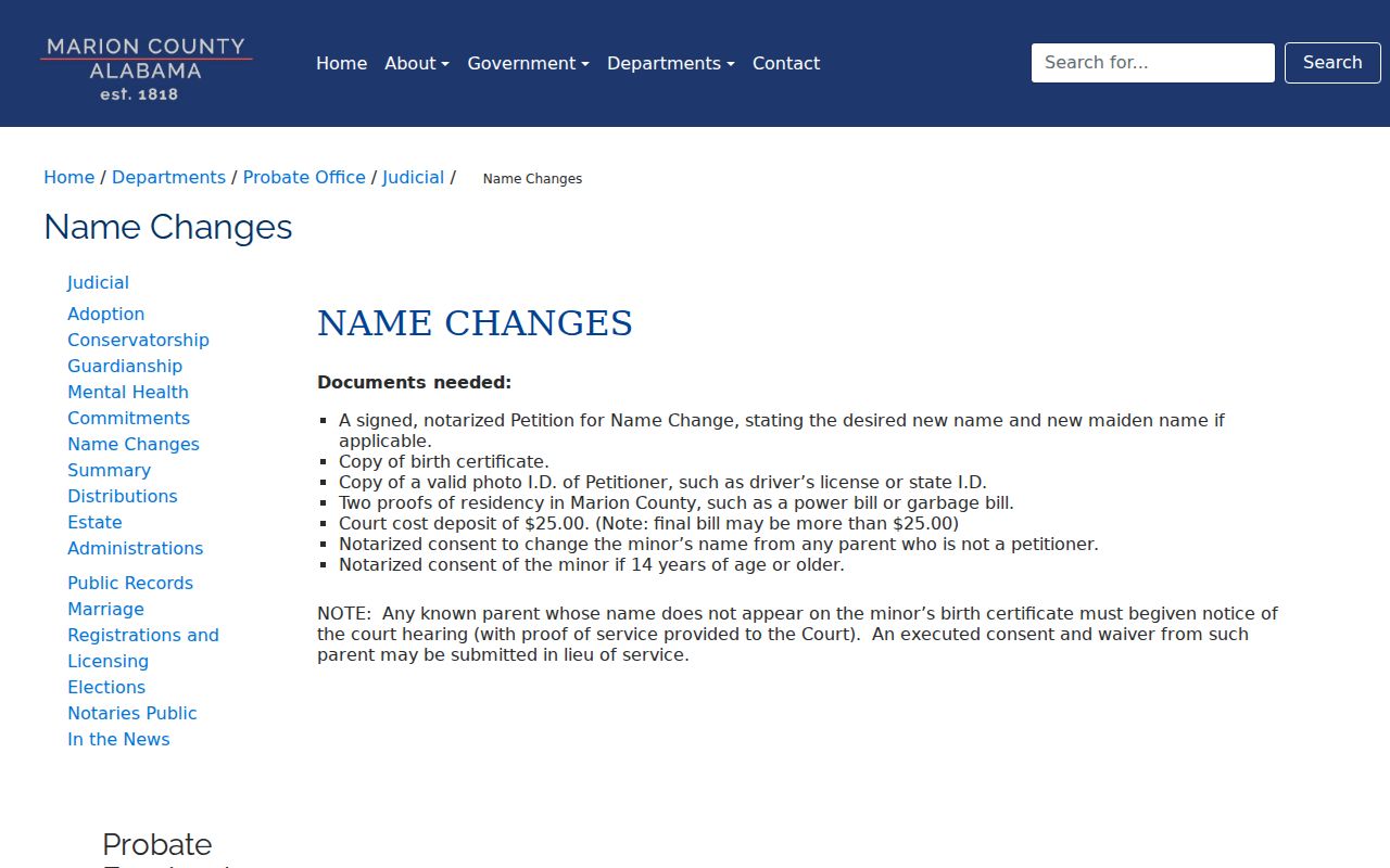 Marion County probate records name change information