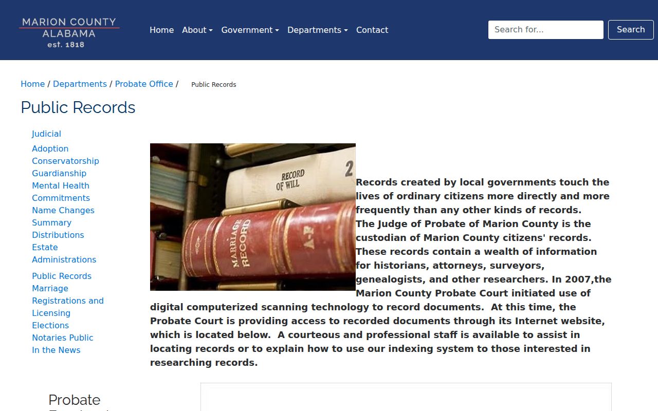 Marion County probate records public access page